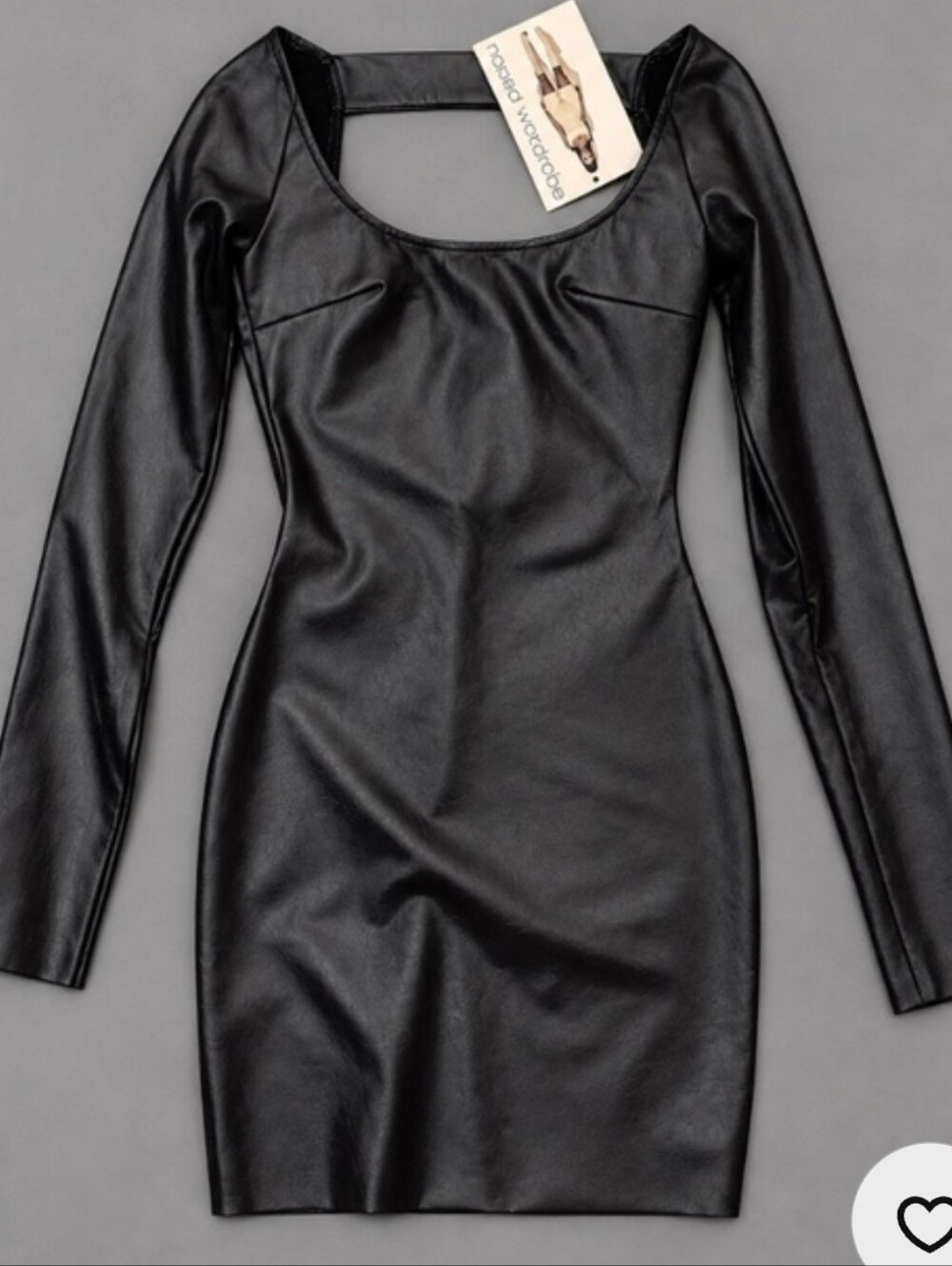 Naked Wardrobe Black Faux Leather Long-Sleeve Mini Dress🫦🔥🩷